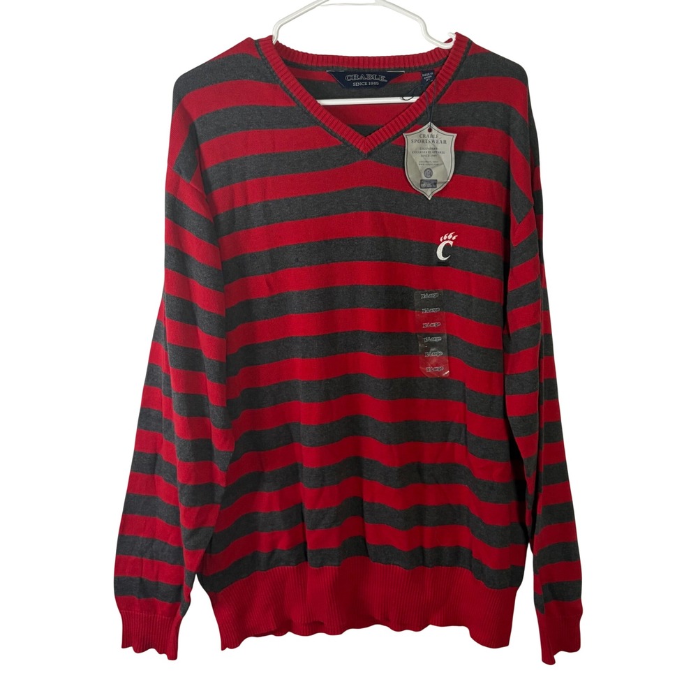 Crable Sportswear Cincinnati Bearcats Striped V-Neck Cotton Sweater Mens XL New